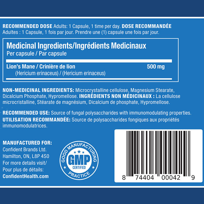 Confident Health Lion's Mane 500mg Extract 120 Caps