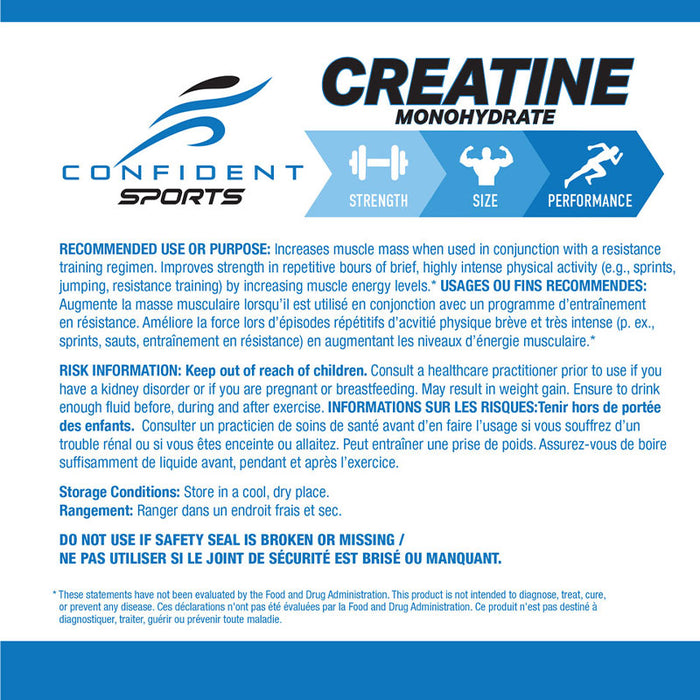 Confident Sports 100% Pure Creatine HCL 750mg 240 Capsules